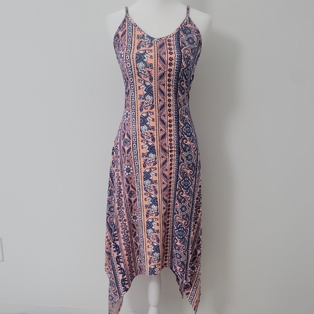 Women's B Famous Coral Blue Asymmetrical Spaghetti Straps Sundress Size Medium